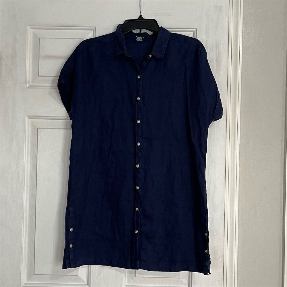 Nicole Miller New York Women's M Blue Knee Length Shirt Dress Casual